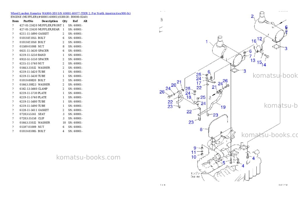 Komatsu wa900-3e0 s/n 60001-60077 tier 2, for north america Parts catalog cover Page 2 Komatsu wa900-3e0 s/n 60001-60077 tier 2, for north america Parts catalog cover Page 2