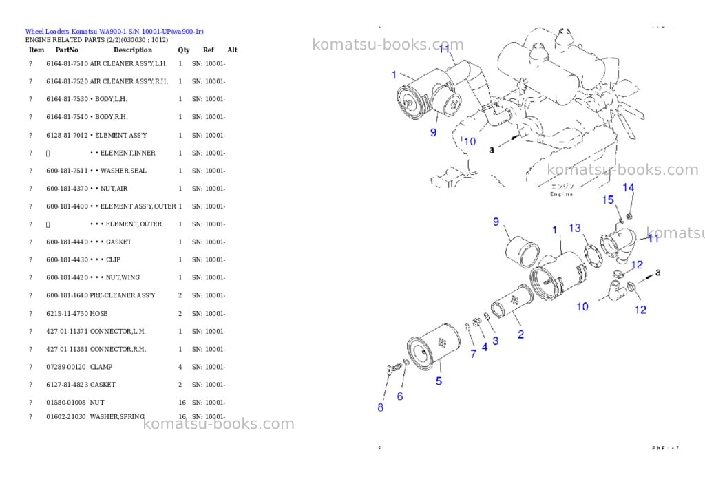 Komatsu WA900-1 S/N 10001-UP Parts catalog cover Page 2
