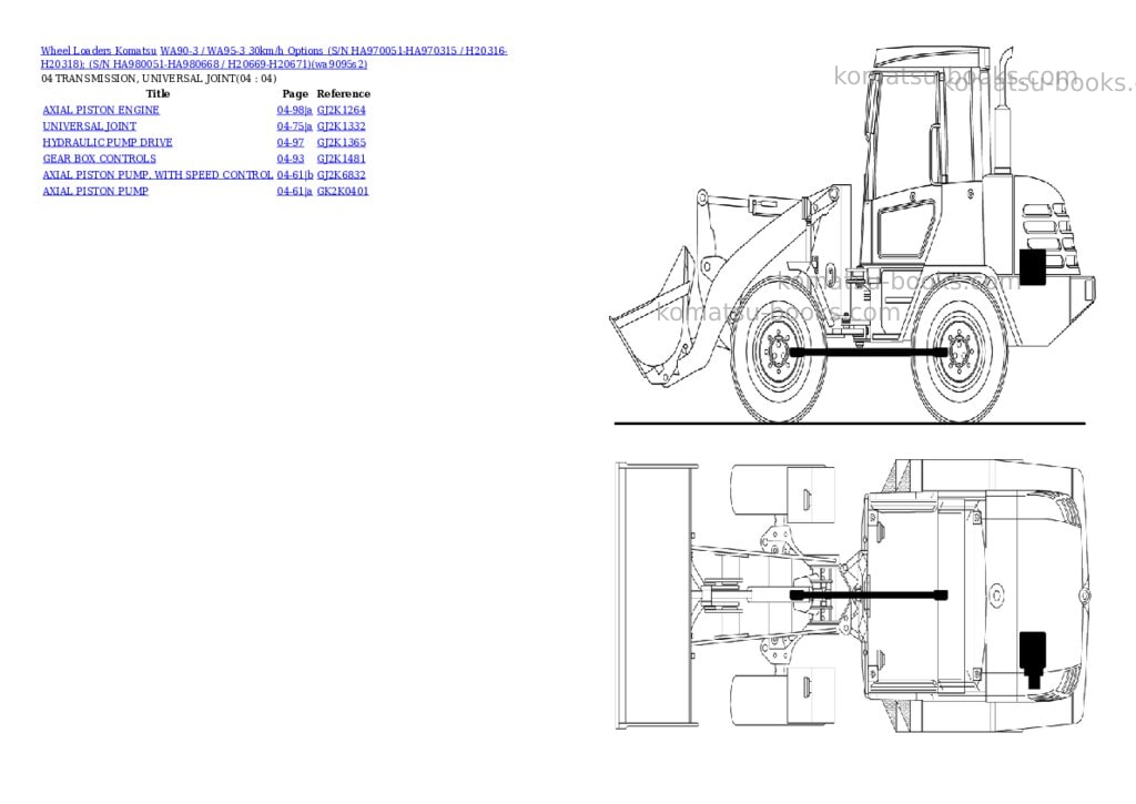 Komatsu WA90-3 / WA95-3 30km/h Options (S/N HA970051-HA970315 / H20316-H20318); (S/N HA980051-HA980668 / H20669-H20671) Parts catalog cover Page 5 Komatsu WA90-3 / WA95-3 30km/h Options (S/N HA970051-HA970315 / H20316-H20318); (S/N HA980051-HA980668 / H20669-H20671) Parts catalog cover Page 5