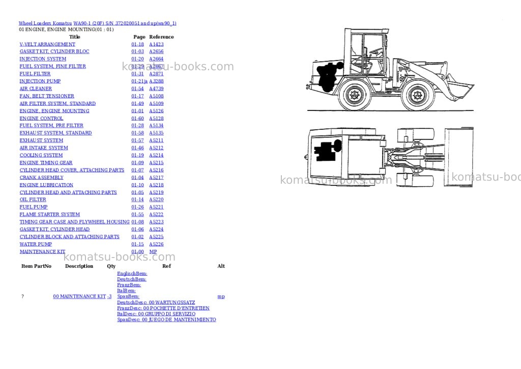 Komatsu wa90-1 20f s/n 372020051 and up Parts catalog cover Komatsu wa90-1 20f s/n 372020051 and up Parts catalog cover