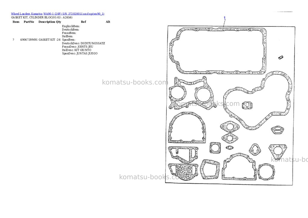 Komatsu wa90-1 20f s/n 372020051 and up Parts catalog cover Page 4 Komatsu wa90-1 20f s/n 372020051 and up Parts catalog cover Page 4