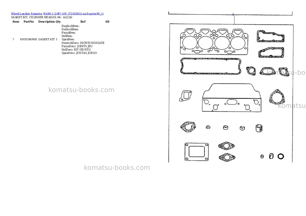 Komatsu wa90-1 20f s/n 372020051 and up Parts catalog cover Page 7 Komatsu wa90-1 20f s/n 372020051 and up Parts catalog cover Page 7