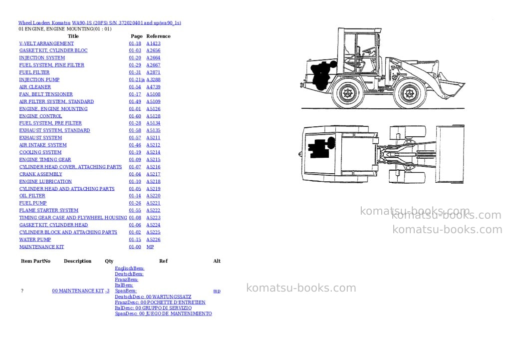 Komatsu wa90-1s 20fs s/n 372020401 and up Parts catalog cover Komatsu wa90-1s 20fs s/n 372020401 and up Parts catalog cover