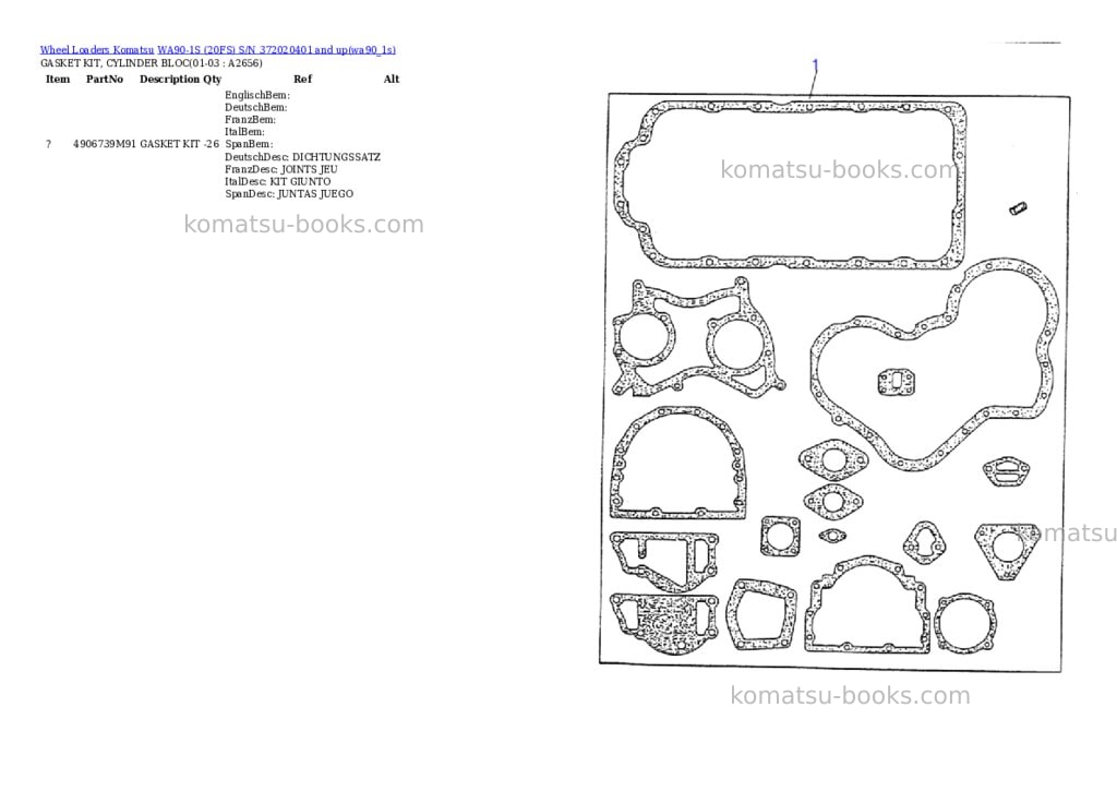 Komatsu wa90-1s 20fs s/n 372020401 and up Parts catalog cover Page 4 Komatsu wa90-1s 20fs s/n 372020401 and up Parts catalog cover Page 4