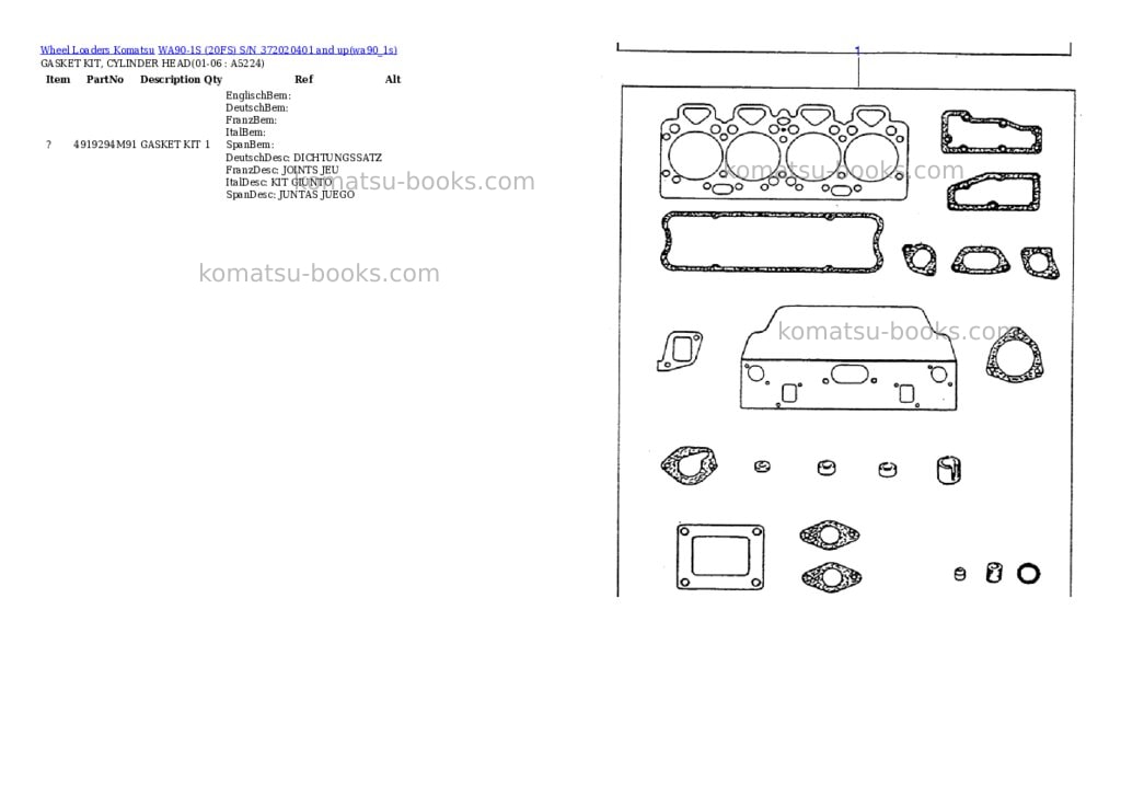 Komatsu wa90-1s 20fs s/n 372020401 and up Parts catalog cover Page 7 Komatsu wa90-1s 20fs s/n 372020401 and up Parts catalog cover Page 7