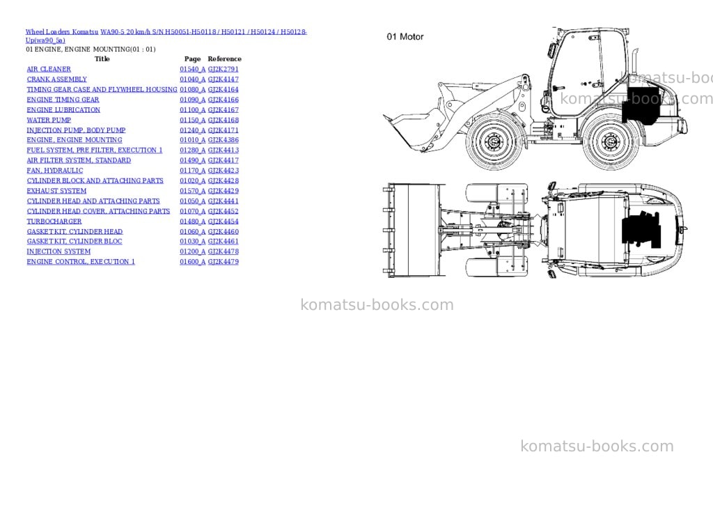 Komatsu wa90-5 20 km/h s/n h50051-h50118 / h50121 / h50124 / h50128-up Parts catalog cover Komatsu wa90-5 20 km/h s/n h50051-h50118 / h50121 / h50124 / h50128-up Parts catalog cover