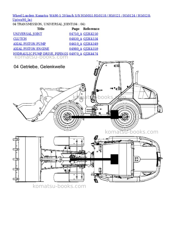 Komatsu wa90-5 20 km/h s/n h50051-h50118 / h50121 / h50124 / h50128-up Parts catalog cover Page 4 Komatsu wa90-5 20 km/h s/n h50051-h50118 / h50121 / h50124 / h50128-up Parts catalog cover Page 4