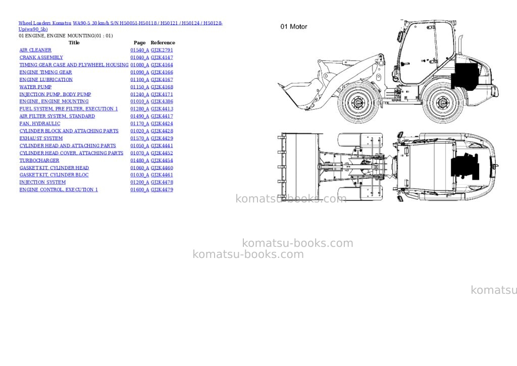 Komatsu wa90-5 30 km/h s/n h50051-h50118 / h50121 / h50124 / h50128-up Parts catalog cover
