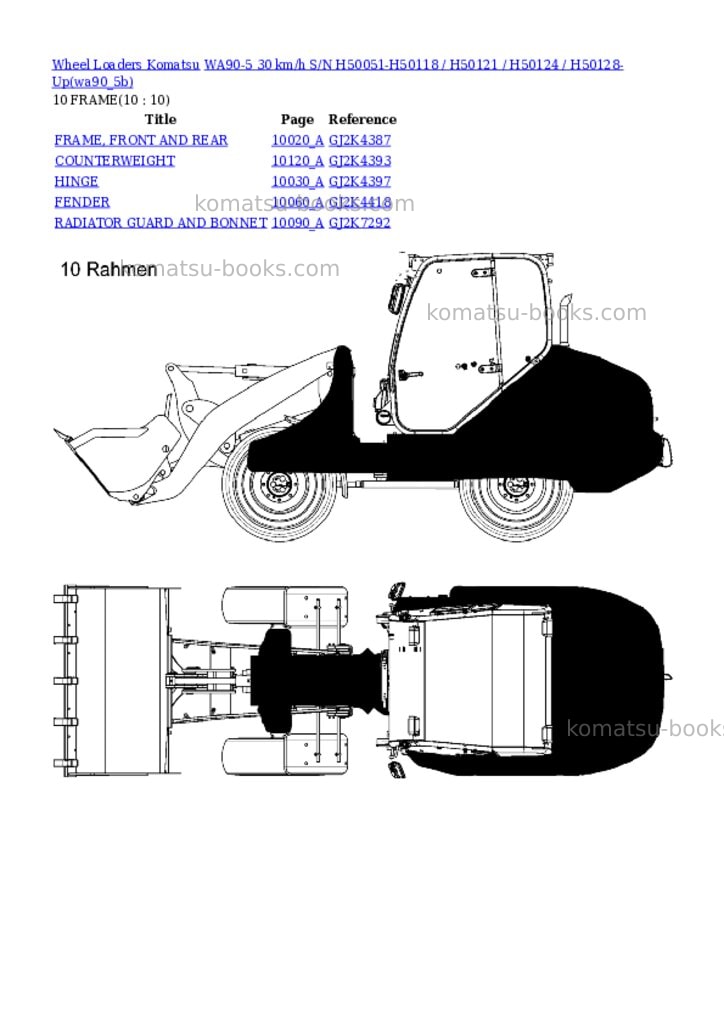 Komatsu wa90-5 30 km/h s/n h50051-h50118 / h50121 / h50124 / h50128-up Parts catalog cover Page 10