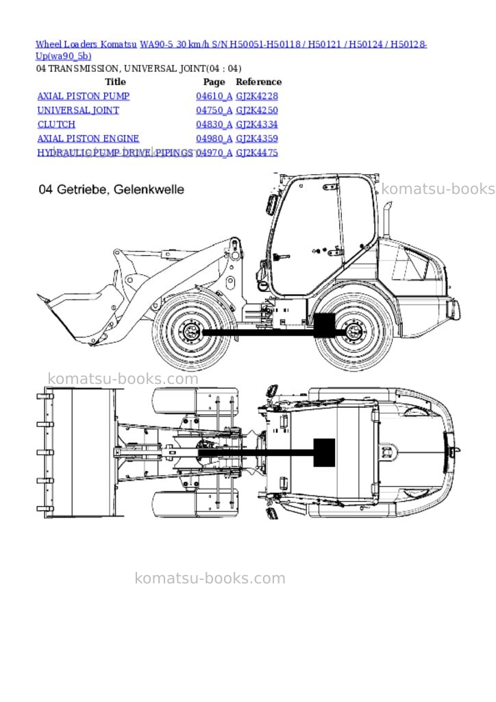 Komatsu wa90-5 30 km/h s/n h50051-h50118 / h50121 / h50124 / h50128-up Parts catalog cover Page 4
