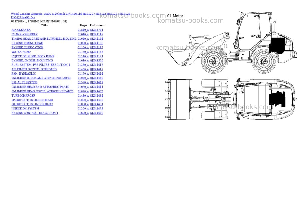 Komatsu wa90-5 20 km/h s/n h50119-h50120 / h50122-h50123 / h50125-h50127 Parts catalog cover