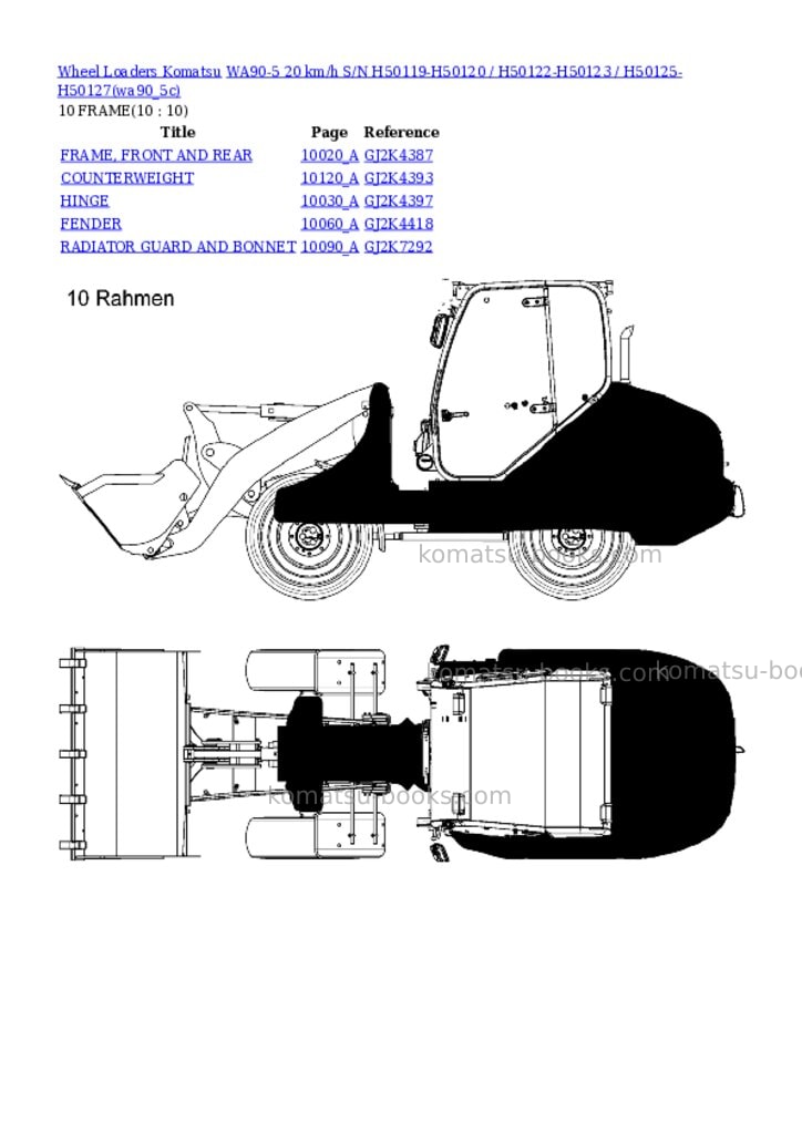 Komatsu wa90-5 20 km/h s/n h50119-h50120 / h50122-h50123 / h50125-h50127 Parts catalog cover Page 10