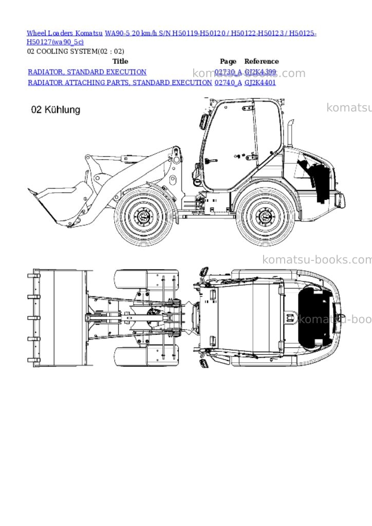 Komatsu wa90-5 20 km/h s/n h50119-h50120 / h50122-h50123 / h50125-h50127 Parts catalog cover Page 2