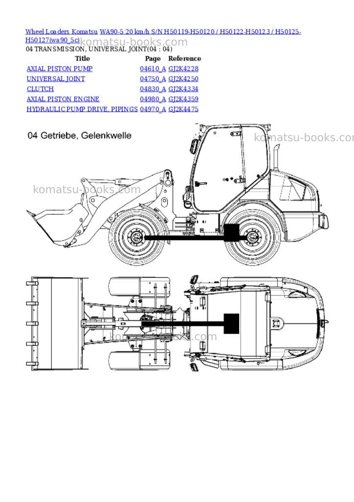 Komatsu wa90-5 20 km/h s/n h50119-h50120 / h50122-h50123 / h50125-h50127 Parts catalog cover Page 4