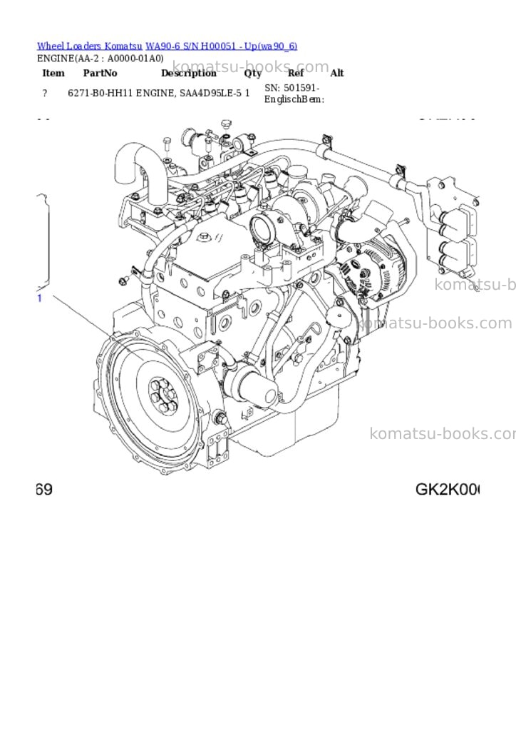 Komatsu wa90-6 s/n h00051 - up Parts catalog cover