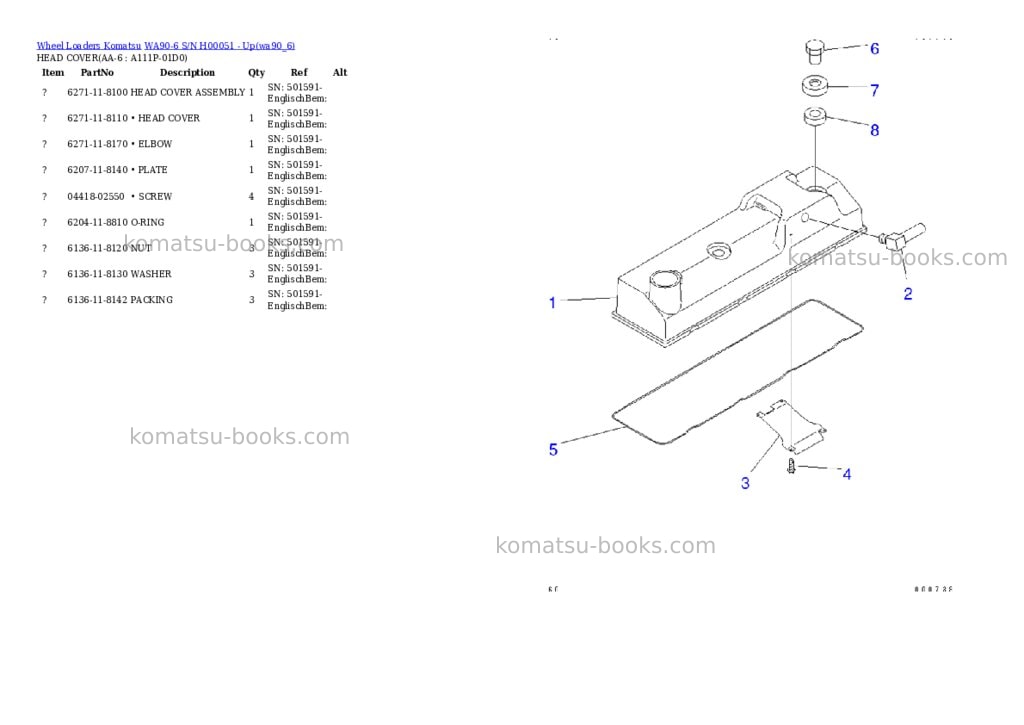 Komatsu wa90-6 s/n h00051 - up Parts catalog cover Page 5