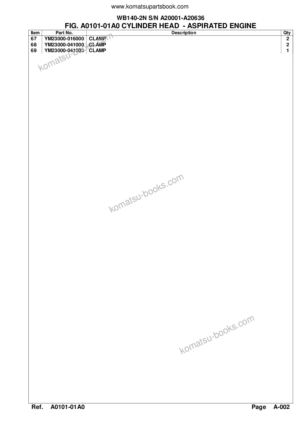 Komatsu WB140-2N S/N A20001-A20636 Catalogue de pièces couverture Page 6