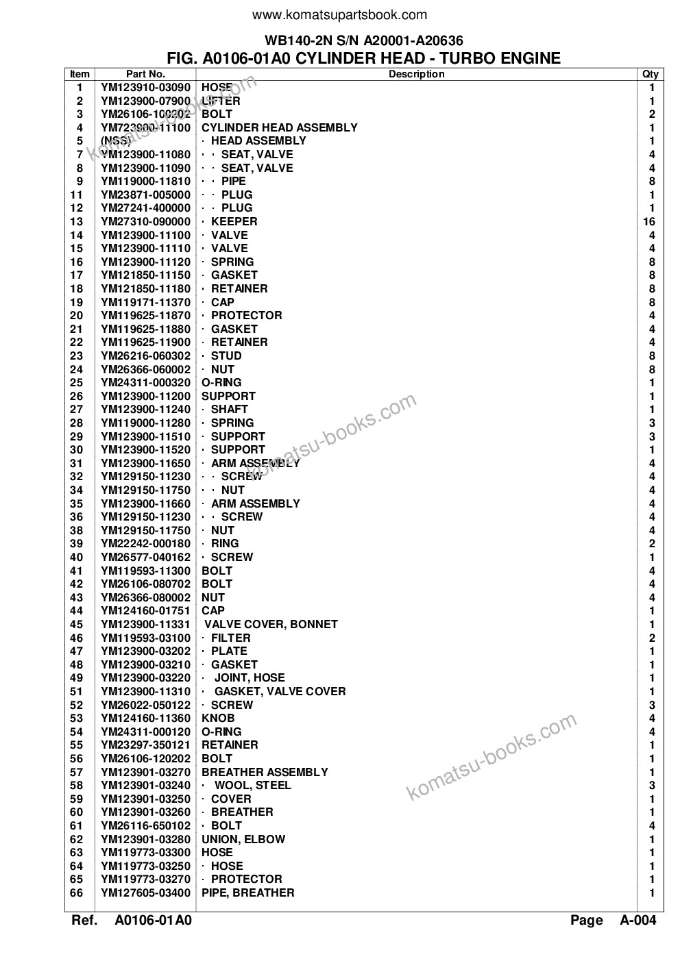 Komatsu WB140-2N S/N A20001-A20636 Catalogue de pièces couverture Page 8