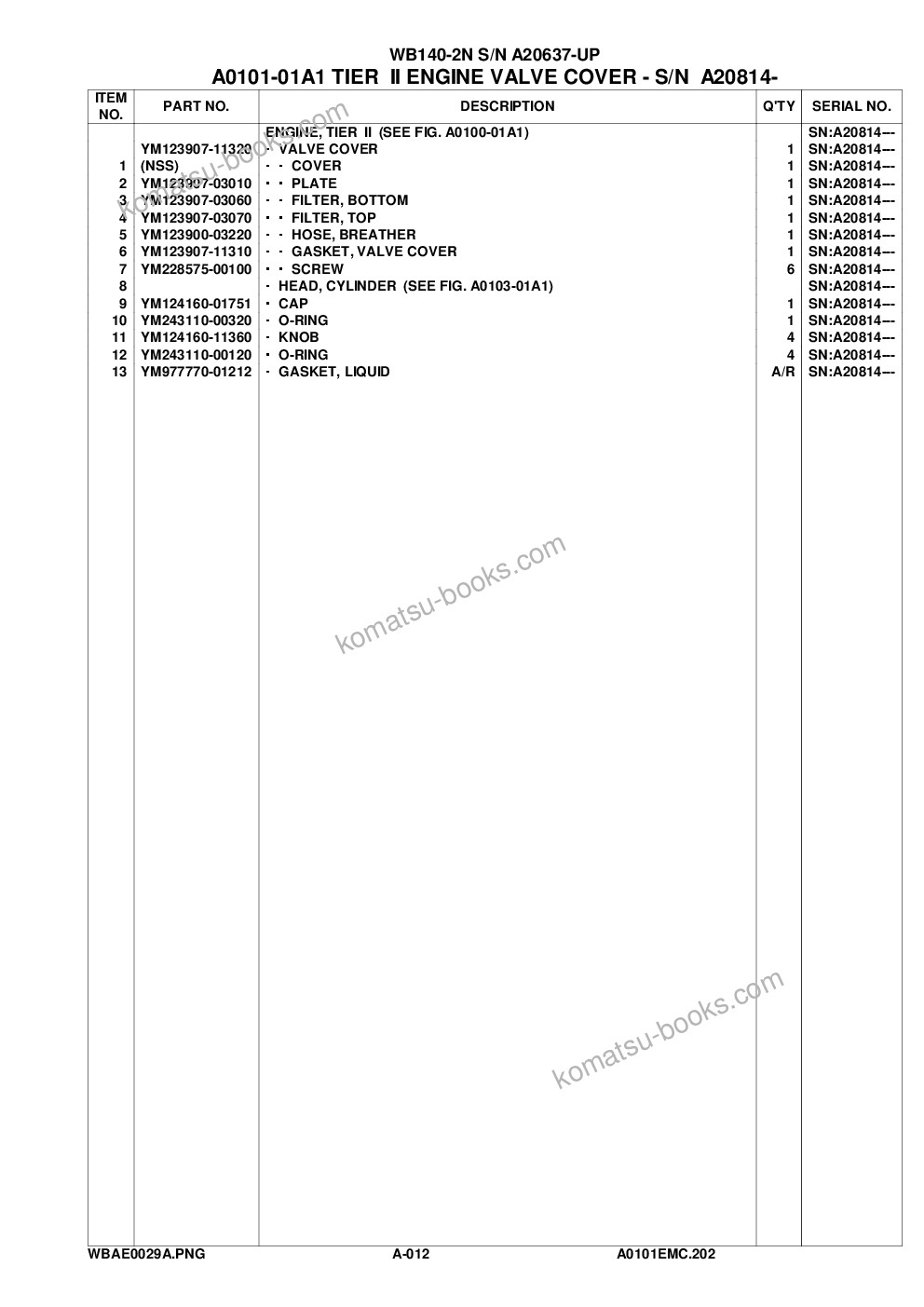 Komatsu wb140-2n s/n a20637-up Parts catalog cover Page 10 Komatsu wb140-2n s/n a20637-up Parts catalog cover Page 10