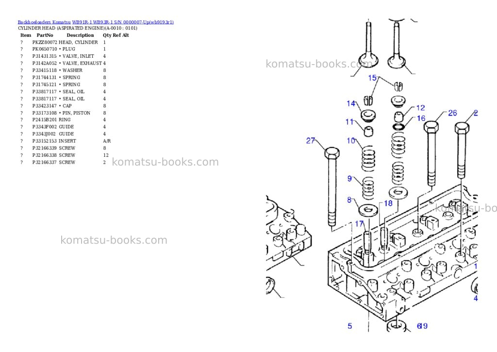 Komatsu wb91r-1 wb93r-1 s/n 0000007-up Parts catalog cover