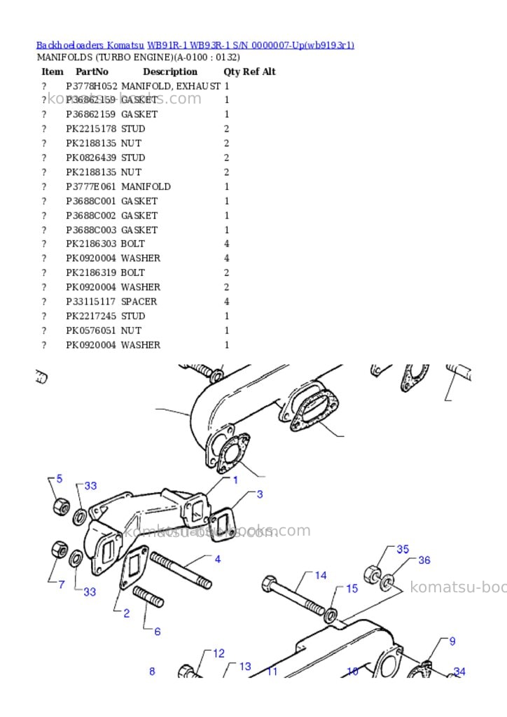 Komatsu wb91r-1 wb93r-1 s/n 0000007-up Parts catalog cover Page 10