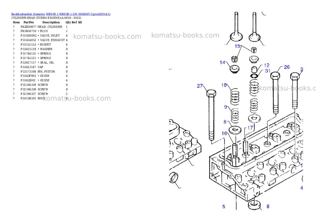 Komatsu wb91r-1 wb93r-1 s/n 0000007-up Parts catalog cover Page 2