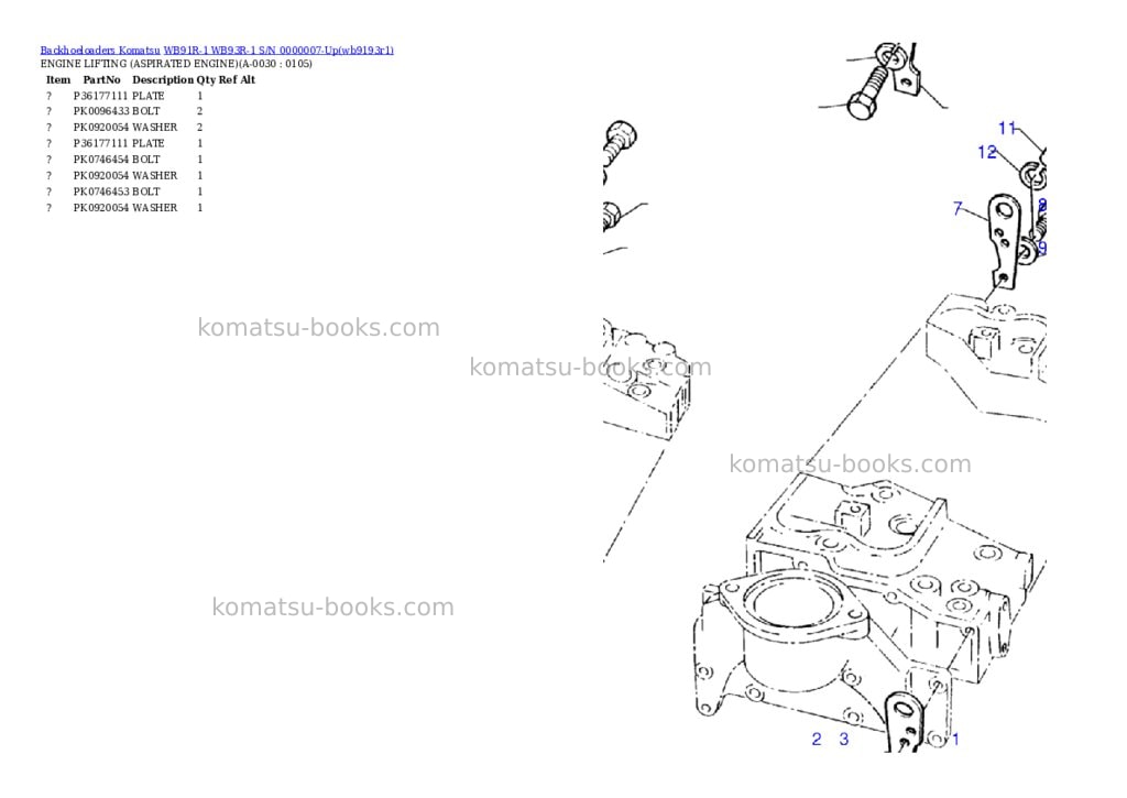 Komatsu wb91r-1 wb93r-1 s/n 0000007-up Parts catalog cover Page 3