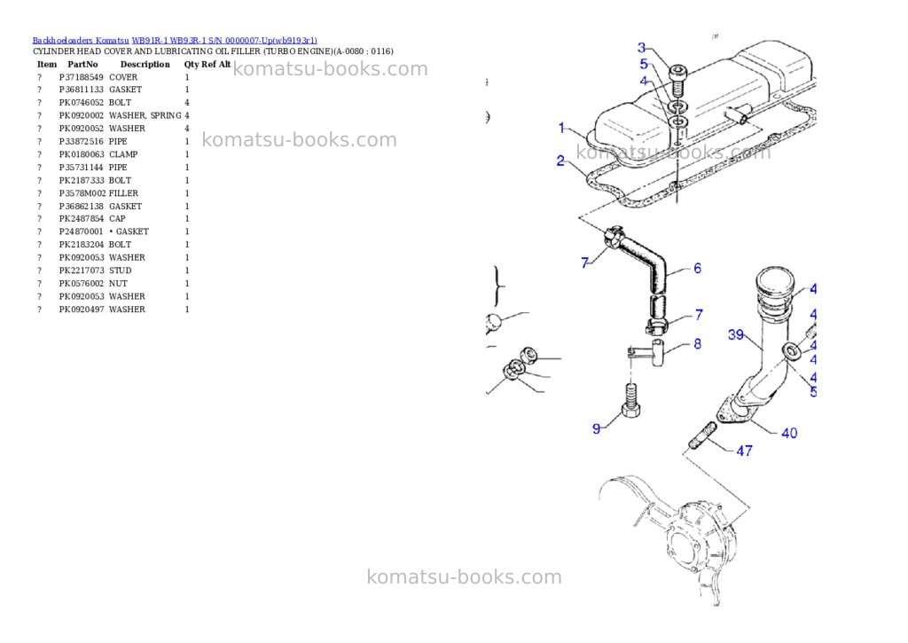 Komatsu wb91r-1 wb93r-1 s/n 0000007-up Parts catalog cover Page 8