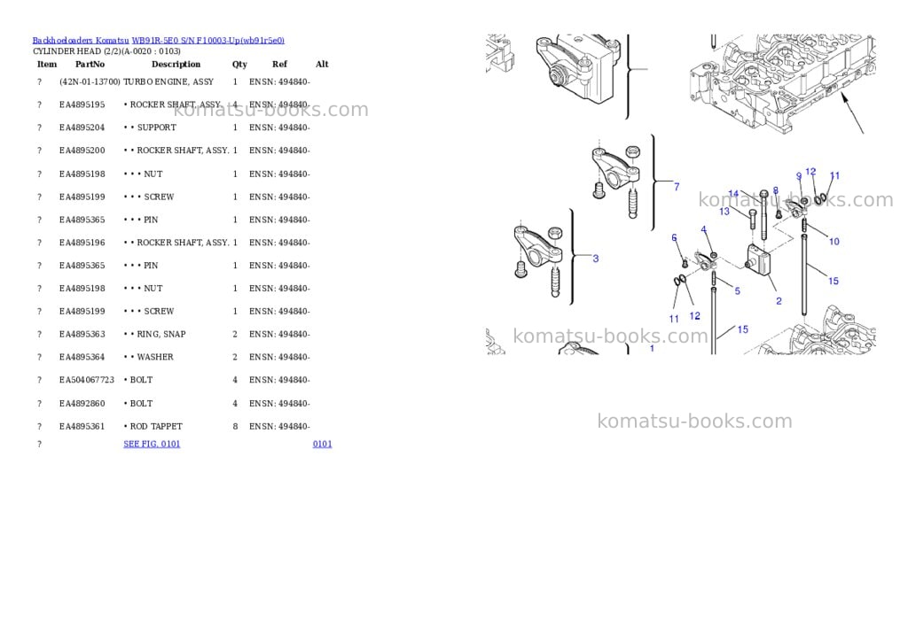 Komatsu wb91r-5e0 s/n f10003-up Parts catalog cover