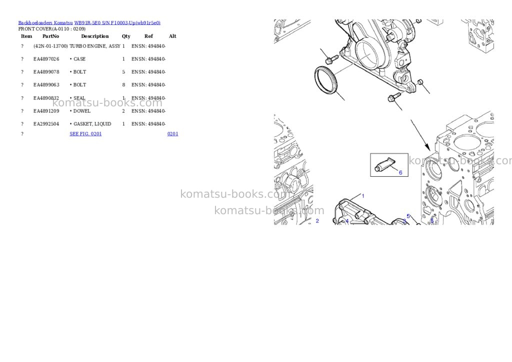 Komatsu wb91r-5e0 s/n f10003-up Parts catalog cover Page 10