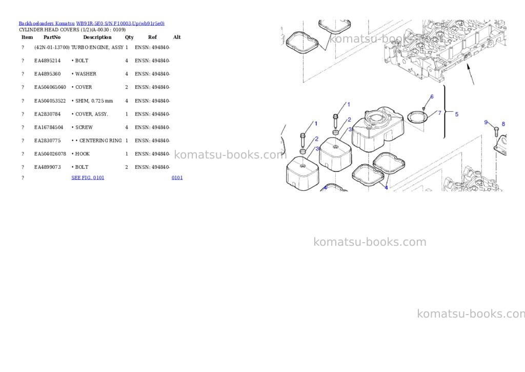 Komatsu wb91r-5e0 s/n f10003-up Parts catalog cover Page 2