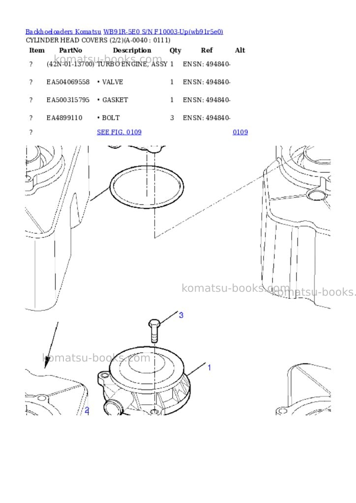 Komatsu wb91r-5e0 s/n f10003-up Parts catalog cover Page 3