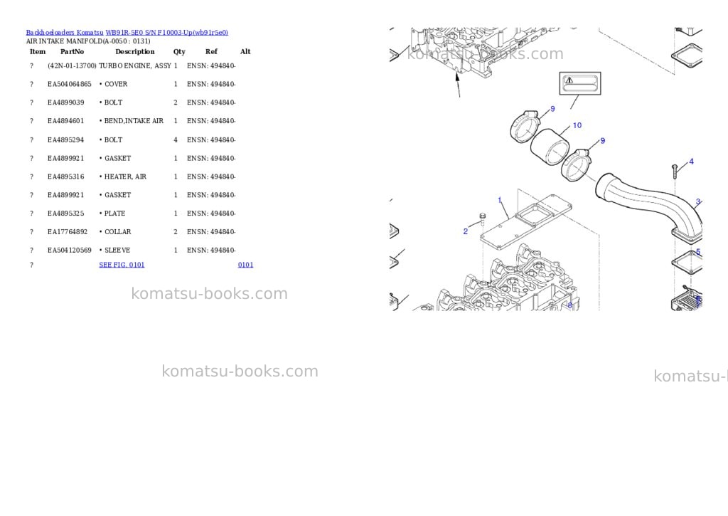 Komatsu wb91r-5e0 s/n f10003-up Parts catalog cover Page 4