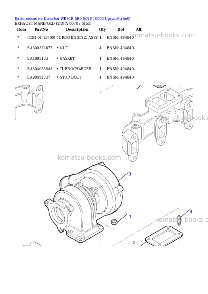 Komatsu wb91r-5e0 s/n f10003-up Parts catalog cover Page 6