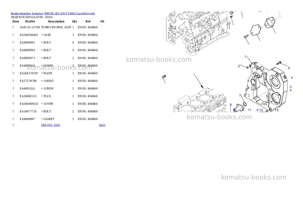 Komatsu wb91r-5e0 s/n f10003-up Parts catalog cover Page 9