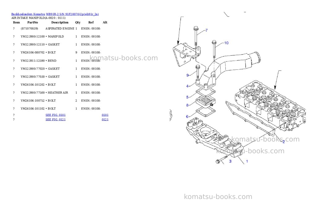 Komatsu wb91r-2 s/n 91f20070-up Parts catalog cover Komatsu wb91r-2 s/n 91f20070-up Parts catalog cover