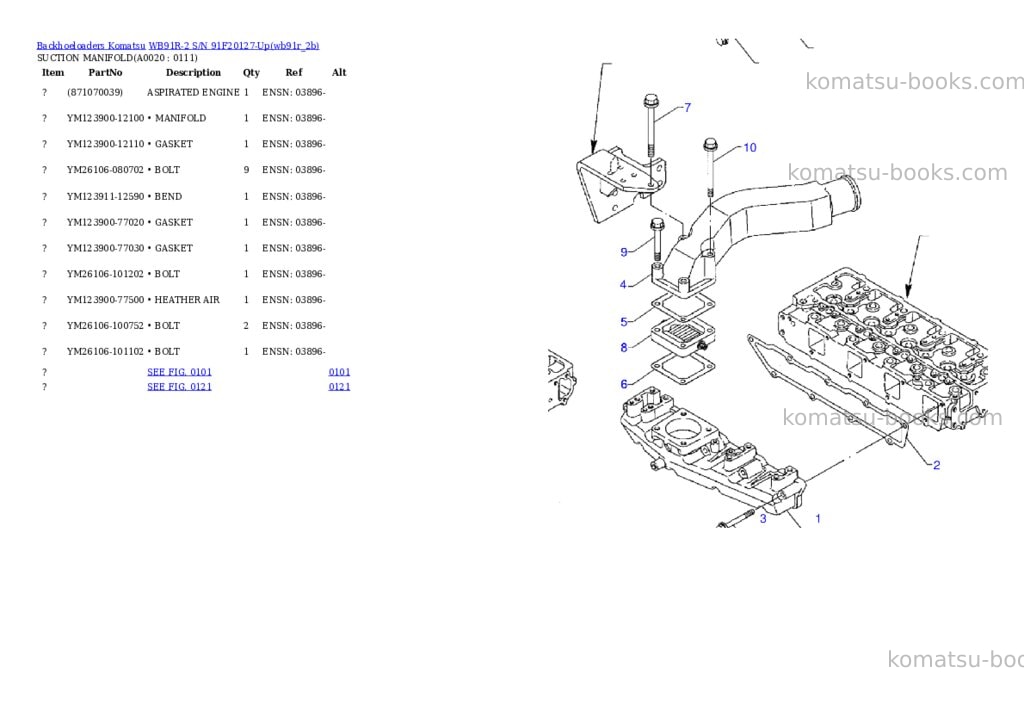 Komatsu wb91r-2 s/n 91f20127-up Parts catalog cover Komatsu wb91r-2 s/n 91f20127-up Parts catalog cover