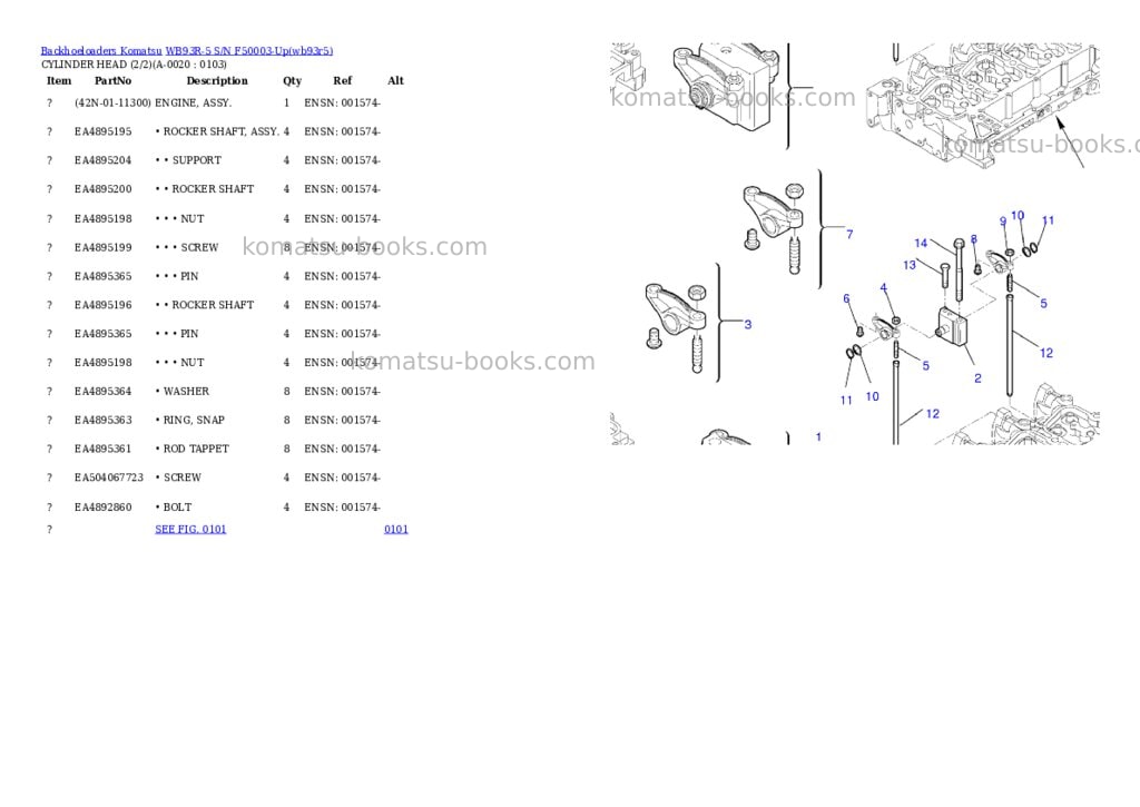 Komatsu wb93r-5 s/n f50003-up Parts catalog cover Komatsu wb93r-5 s/n f50003-up Parts catalog cover