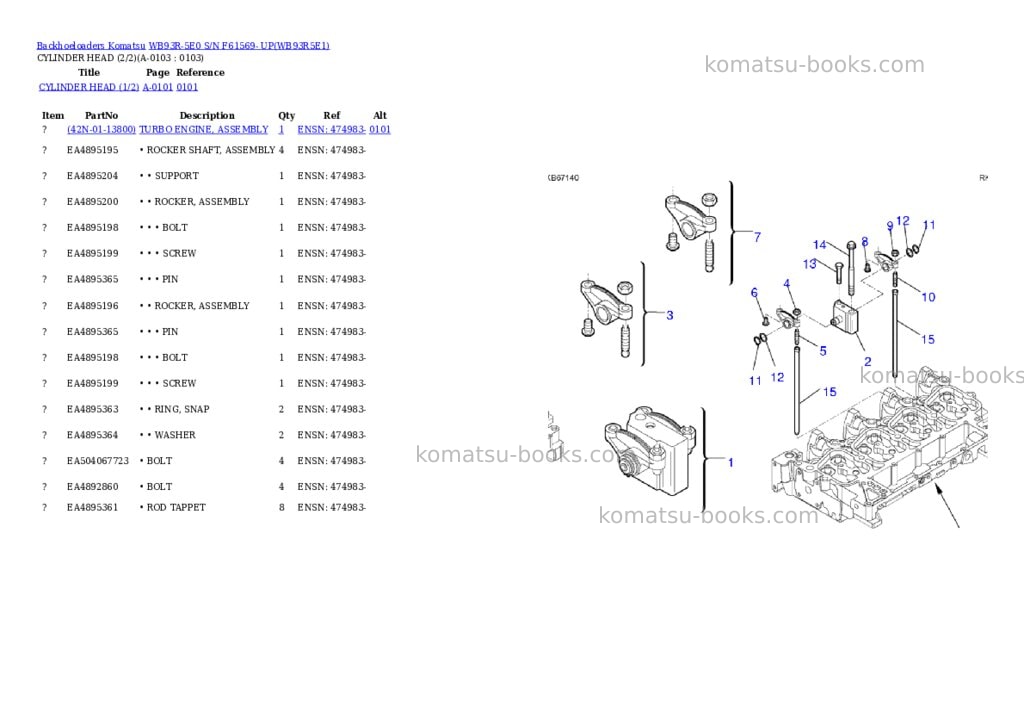 Komatsu WB93R-5E0 S/N F61569- UP Parts catalog cover