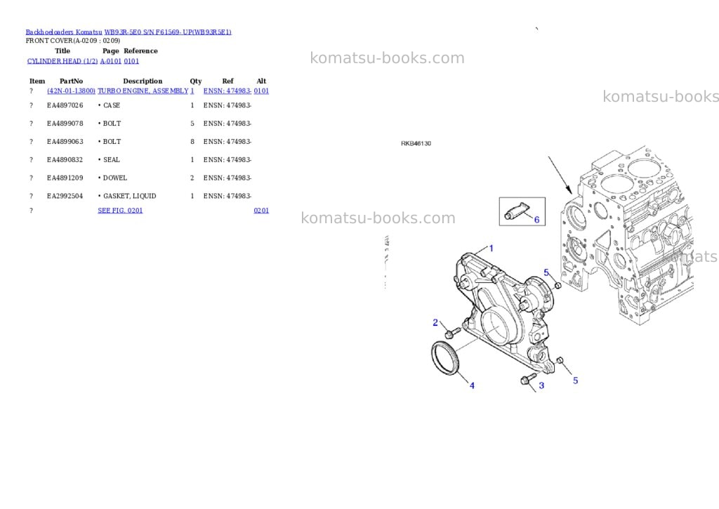 Komatsu WB93R-5E0 S/N F61569- UP Parts catalog cover Page 10