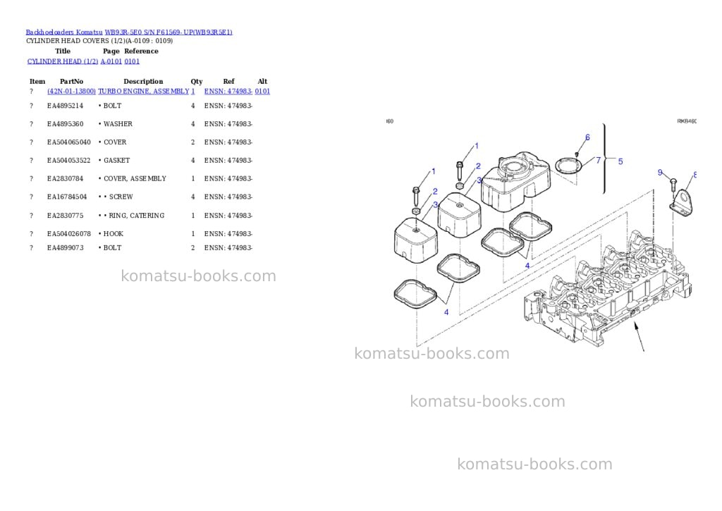 Komatsu WB93R-5E0 S/N F61569- UP Parts catalog cover Page 2