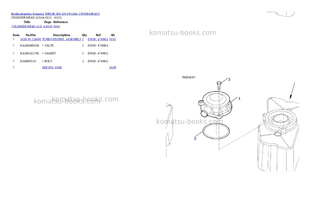 Komatsu WB93R-5E0 S/N F61569- UP Parts catalog cover Page 3
