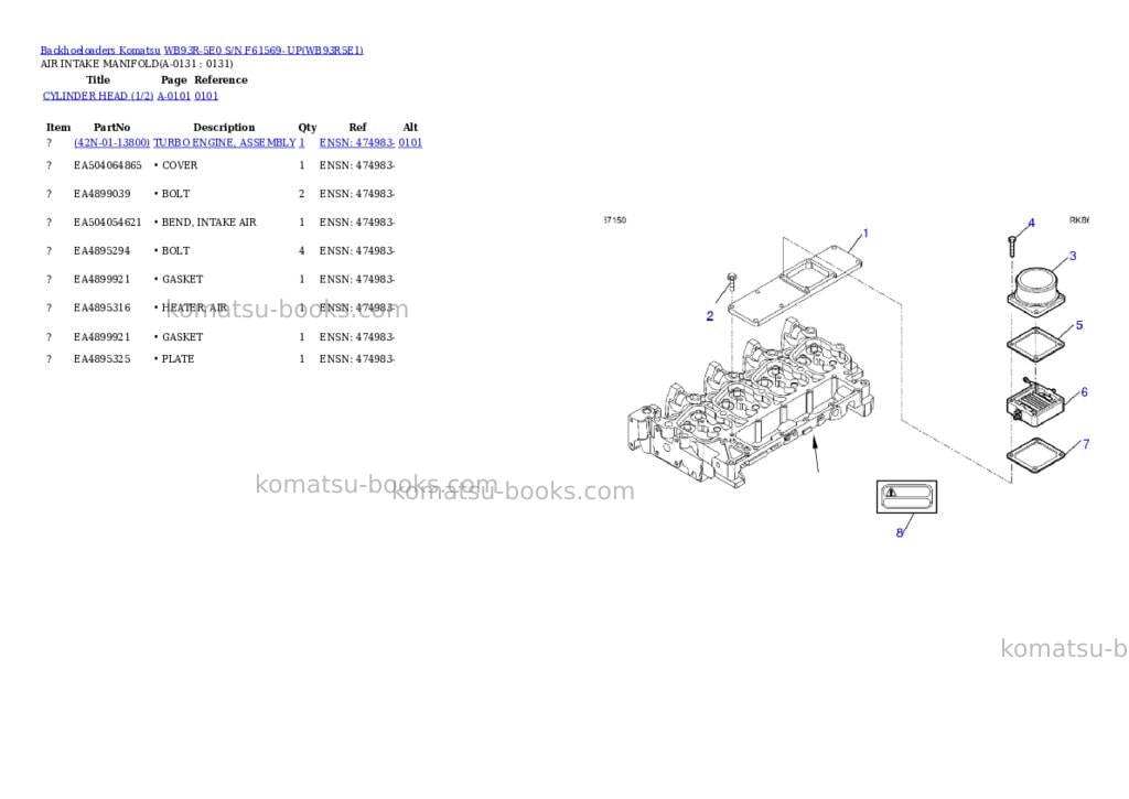 Komatsu WB93R-5E0 S/N F61569- UP Parts catalog cover Page 4