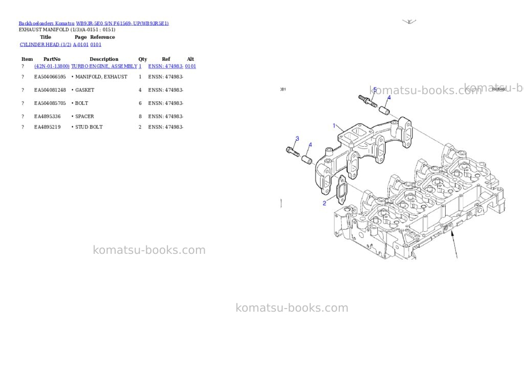 Komatsu WB93R-5E0 S/N F61569- UP Parts catalog cover Page 5