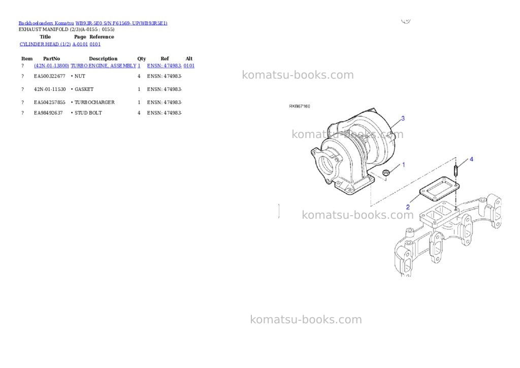 Komatsu WB93R-5E0 S/N F61569- UP Parts catalog cover Page 6