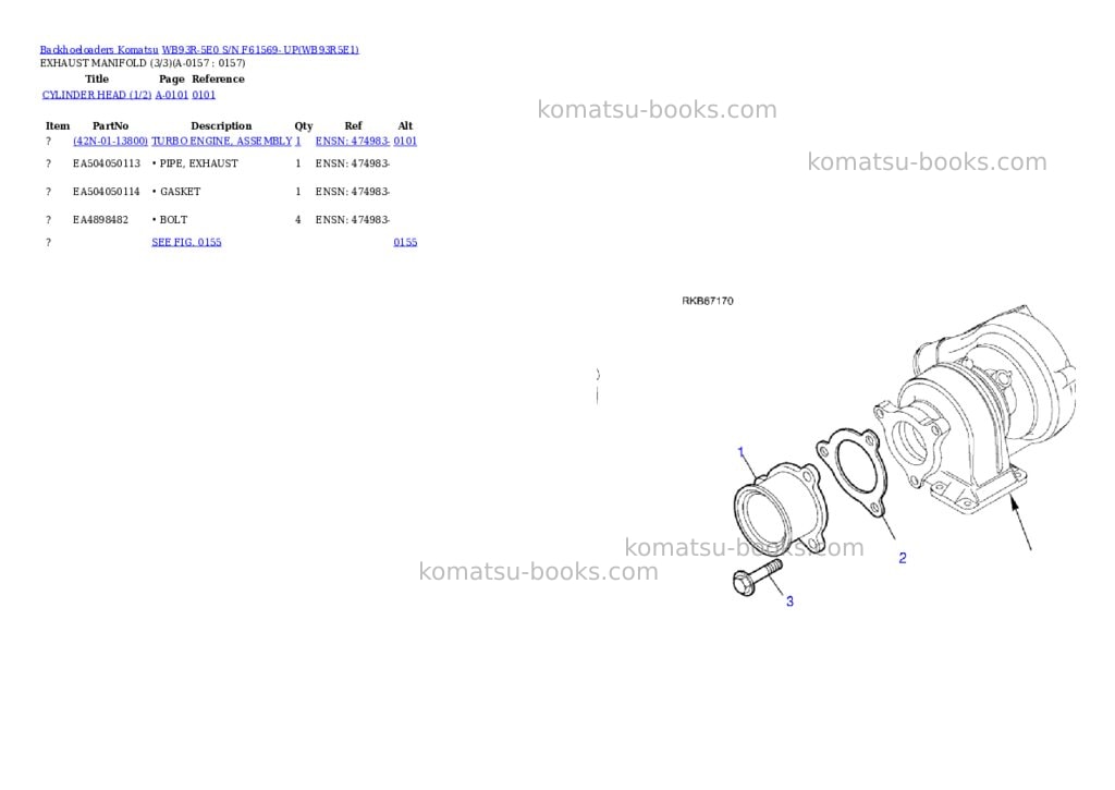 Komatsu WB93R-5E0 S/N F61569- UP Parts catalog cover Page 7
