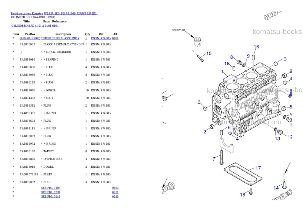 Komatsu WB93R-5E0 S/N F61569- UP Parts catalog cover Page 8