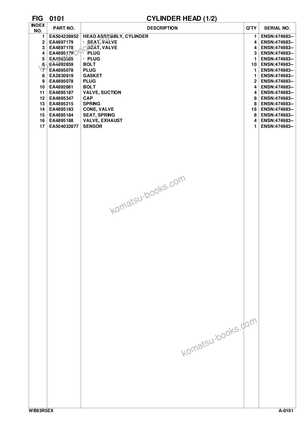 Komatsu wb93r-5e0 s/n f70001- up Parts catalog cover Page 4