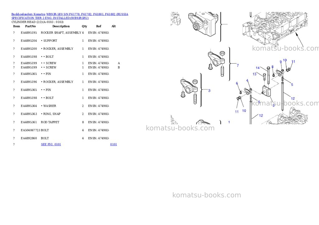 Komatsu WB93R-5E0 S/N F61778, F61782, F61801, F61802 (RUSSIA SPECIFICATION TIER 2 ENG. INSTALLED) Parts catalog cover Komatsu WB93R-5E0 S/N F61778, F61782, F61801, F61802 (RUSSIA SPECIFICATION TIER 2 ENG. INSTALLED) Parts catalog cover