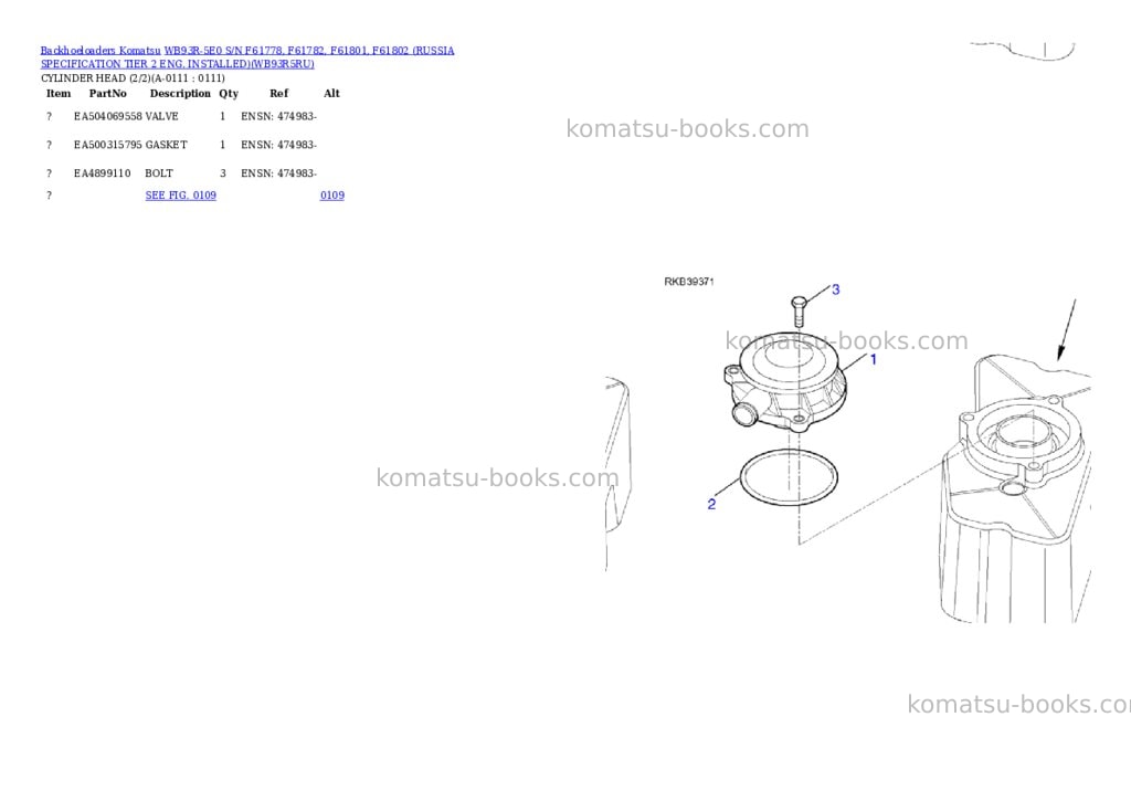 Komatsu WB93R-5E0 S/N F61778, F61782, F61801, F61802 (RUSSIA SPECIFICATION TIER 2 ENG. INSTALLED) Parts catalog cover Page 3 Komatsu WB93R-5E0 S/N F61778, F61782, F61801, F61802 (RUSSIA SPECIFICATION TIER 2 ENG. INSTALLED) Parts catalog cover Page 3